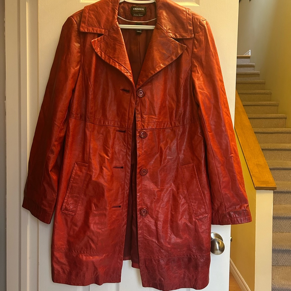 Danier Women's Vibrant Red Leather Trench Coat